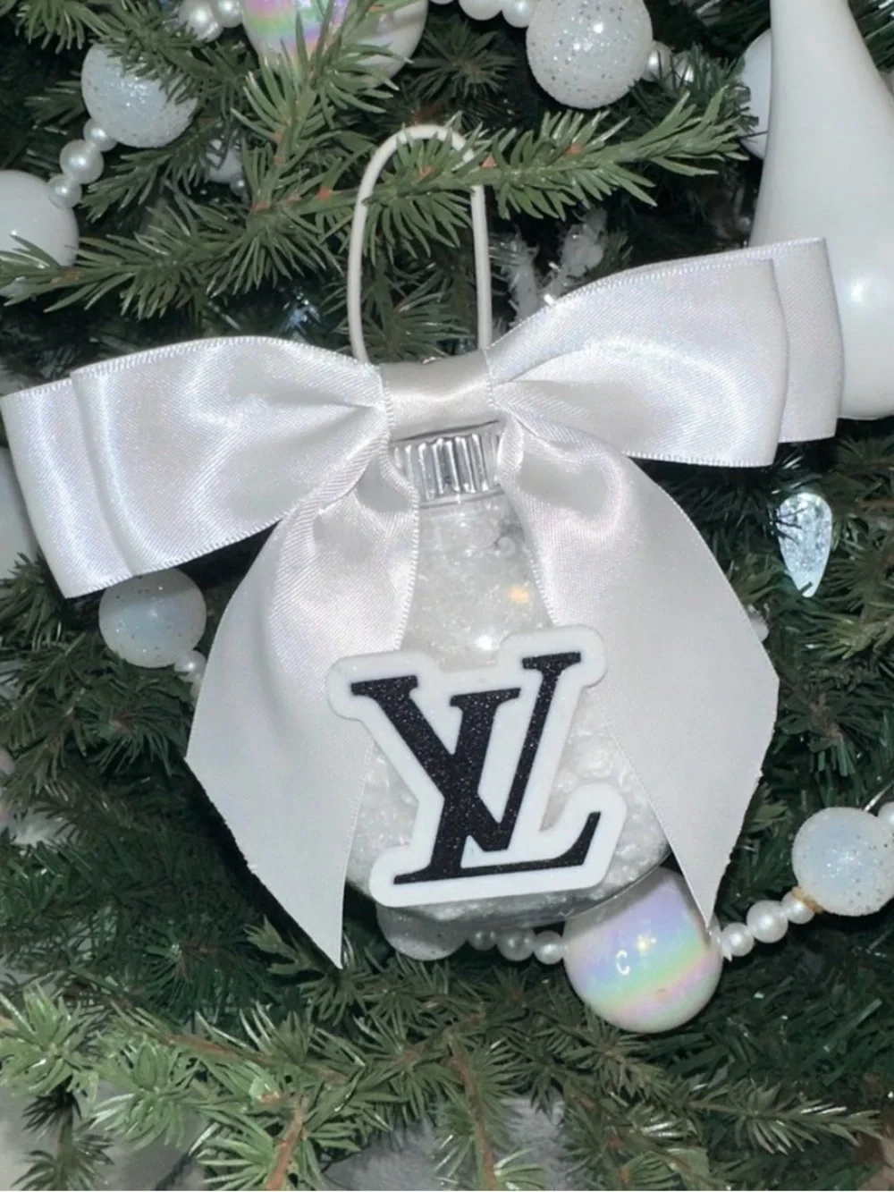 White Luxury-Inspired Ornament with Monogram Accent
